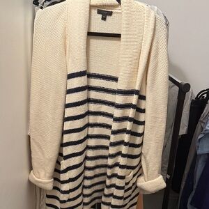 I Crew Striped Cream and Black Women's long Sweater cardigan duster